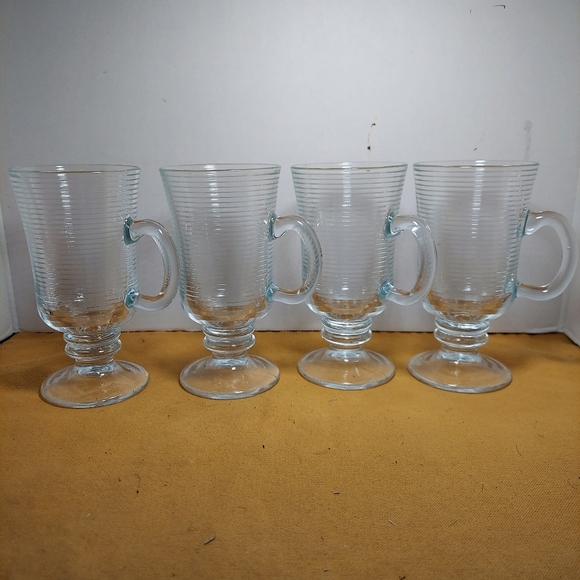Irish coffee Ribbed Texture Glass Mugs Made In Portugal Set Of 4 , 7oz - Picture 1 of 9